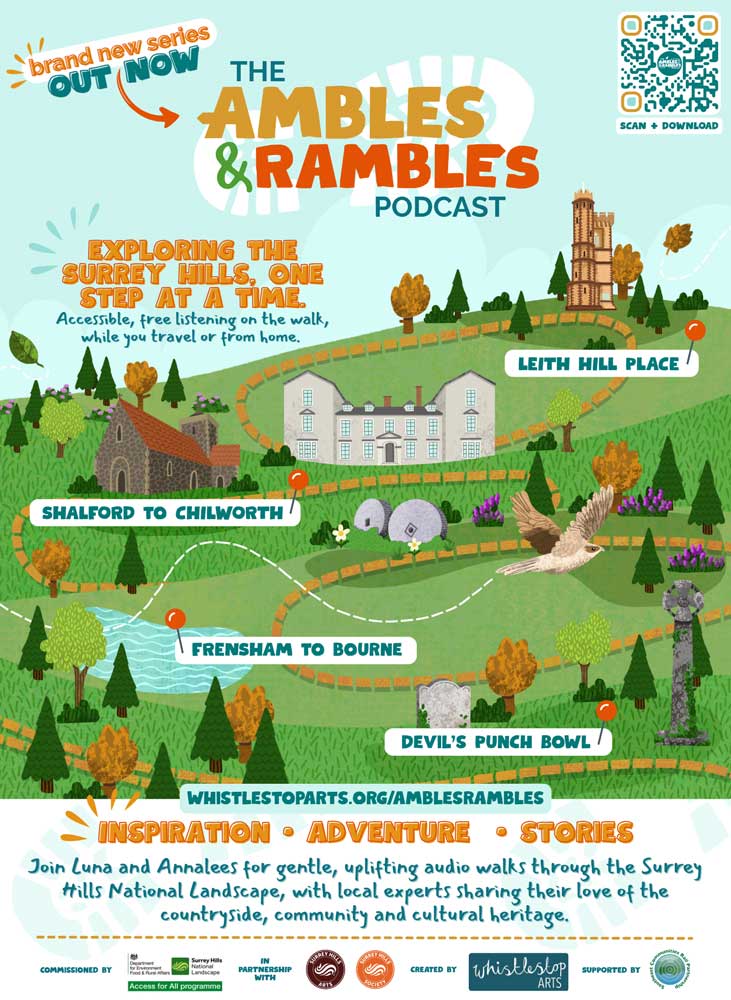 The Ambles & Rambles Podcast poster, exploring the Surrey Hills one step at a time
